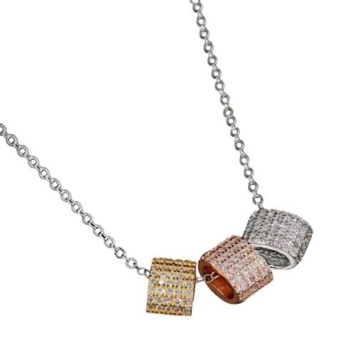 Dainty AAA White Cubic Zirconia Three Tone Solid .925 Sterling Silver Necklace