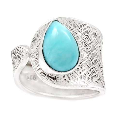 Natural Caribbean Larimar Oval Gemstone Set in Solid .925 Sterling Silver Ring Size US 8 / Q