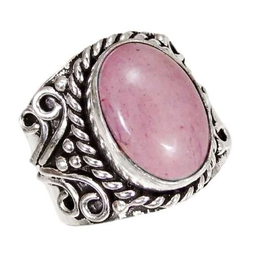 Handmade Pink Jade Oval Gemstone .925 Sterling Silver Plated Antique Style Ring Size US 7 / O