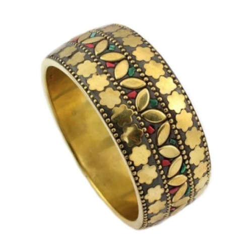 Natural Nepali Emerald, Coral Gemstone Solid Brass Bangle