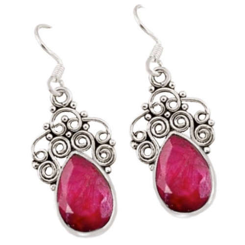 Indonesian Bali 9.52 ct Faceted Red Ruby Gemstone Solid .925 Sterling Silver Earrings
