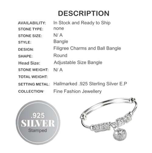 Handmade Indonesian Bali Java Filigree Charms Adjustable .925 Silver Bangle