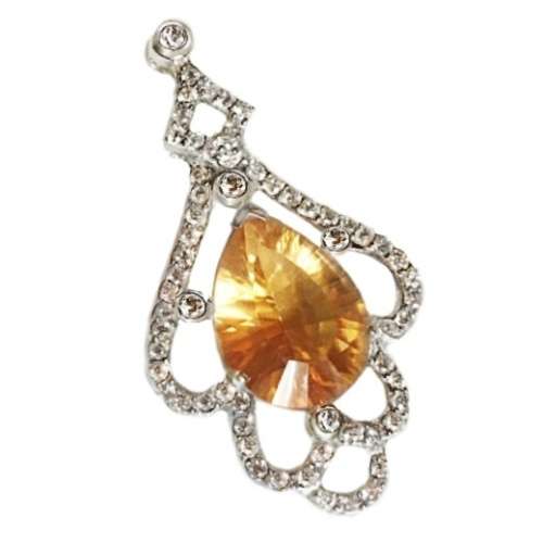 Natural Sunny Citrine, White Topaz Gemstone Pendant Solid .925 Sterling Silver