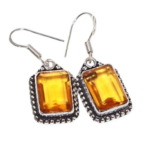 Antique Style Dainty Faceted Citrine Gemstone Silver Plated Handmade Earrings