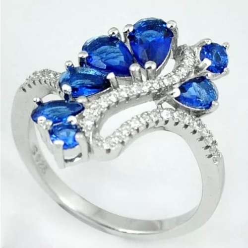 2 cts Sapphire Quartz and White Topaz Natural set in Solid .925 Sterling Silver Ring Size US 6 / M