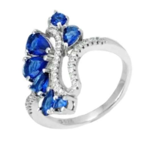 2 cts Sapphire Quartz and White Topaz Natural set in Solid .925 Sterling Silver Ring Size US 6 / M