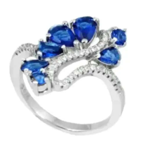 2 cts Sapphire Quartz and White Topaz Natural set in Solid .925 Sterling Silver Ring Size US 6 / M