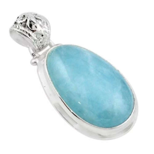 16.65 cts Handmade Natural Aquamarine Gemstone set in Solid 925 Sterling Silver Pendant