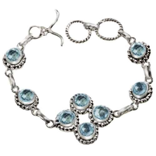 Handmade Stunning Blue Topaz  Gemstone.925 Silver Bracelet