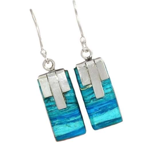 Very Rare -Genuine Peruvian Blue Opal Gemstone Set in Solid .925 Sterling Silver Earrings
