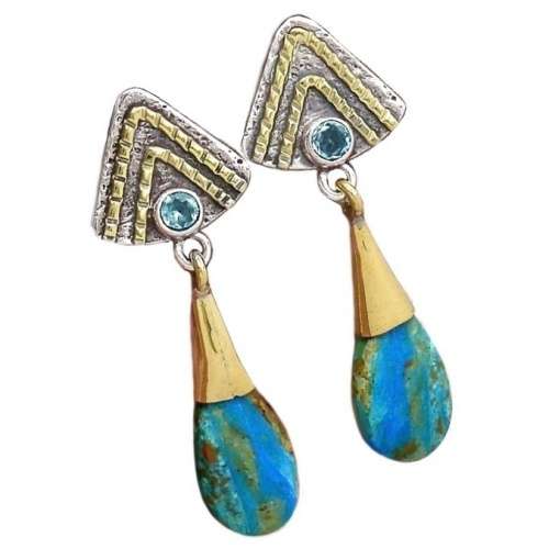 Extremely Rare -Genuine Peruvian Blue Opal, Blue Topaz Set in Solid .925 Sterling Silver Earrings
