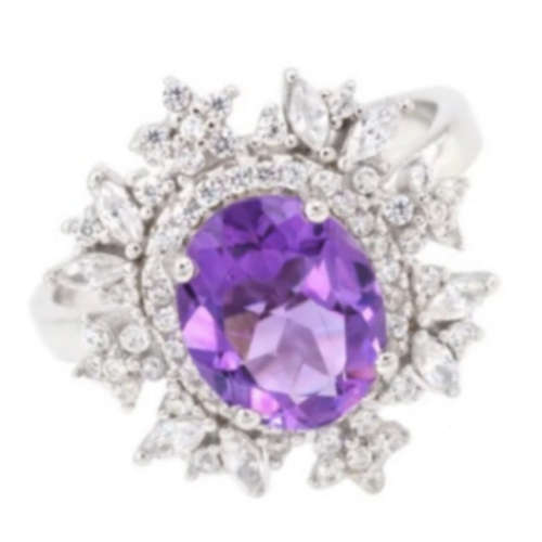 Brazilian AAA Natural Purple Amethyst, White Cz Solid .925 Sterling Silver Ring Size US 7 or O