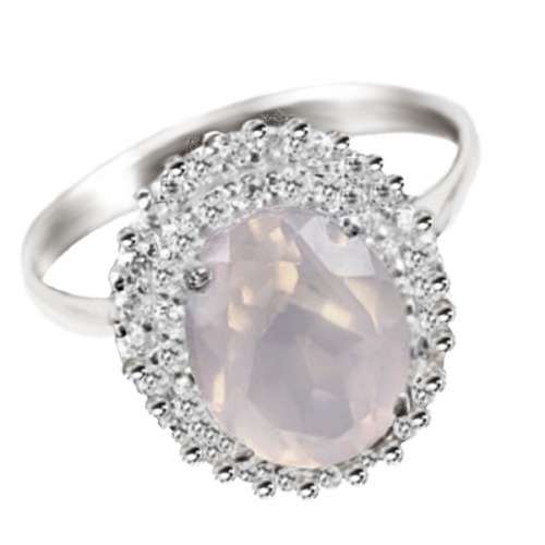 Brazilian 10X8 Mm Natural Rose Quartz, Cubic Zirconia Solid.925 Sterling Silver Ring Size 6.75 or N1