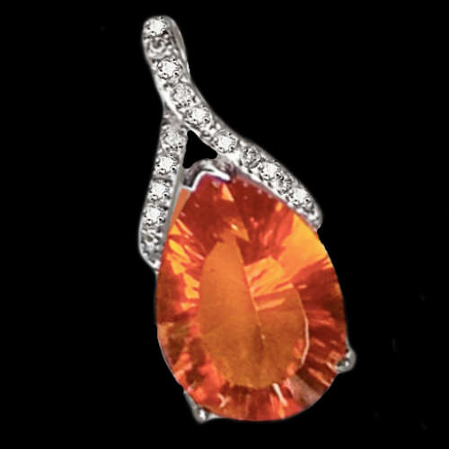 Deluxe Natural Orange Rainbow Topaz, White Topaz Solid .925 Sterling Silver Pendant
