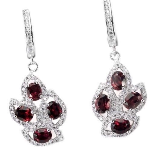 8mm Top Natural  Unheated Rhodolite Garnet, Cubic Zirconia Solid .925 Sterling Silver Earrings