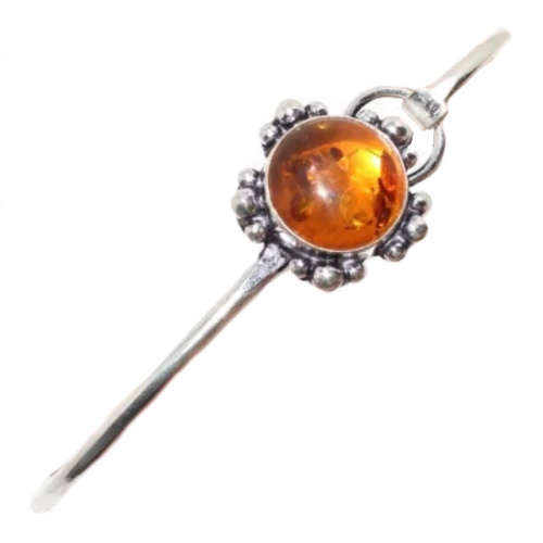 Pressed Amber Round Gemstone Set in .925 Sterling Silver Handmade Floral Set Bangle