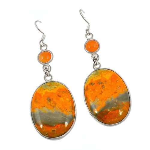 Natural Australian Bumble Bee Jasper and Carnelian set in Solid .925 Sterling Silver Earrings