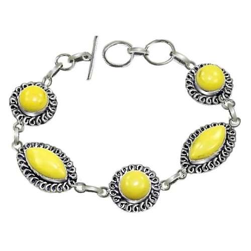 Yellow Agate Mixed Shape Gemstones set in .925  Sterling Silver Plated Handmade Bracelet