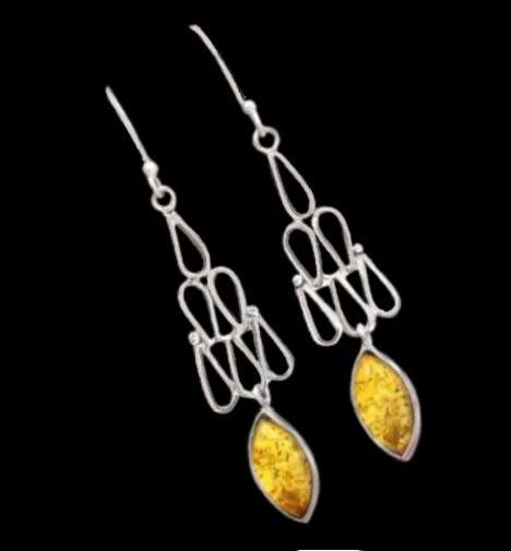 Natural Baltic Amber set In Solid .925 Sterling Silver Drop Dangle Earrings