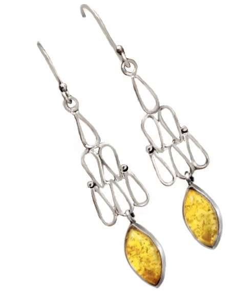 Natural Baltic Amber set In Solid .925 Sterling Silver Drop Dangle Earrings