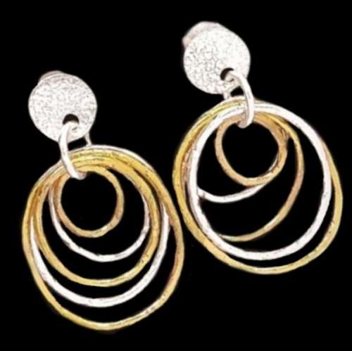 Three Tone Solid .925 Sterling Silver Drop Dangle Stud Trendy Earrings