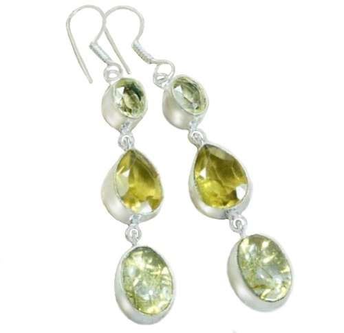Faceted Citrine and Golden Rutile Quartz set in .925 Sterling Silver Plated Handmade Earrings