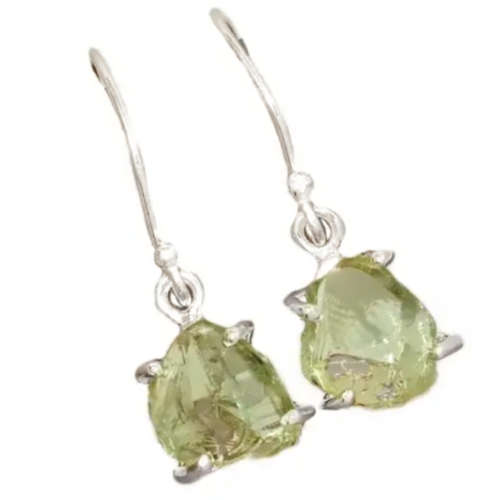 Natural Green Amethyst Rough Gemstone set in Solid .925 Sterling Silver Earrings