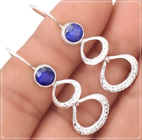 Trendy Indian Sapphire Quartz Gemstone Solid .925 Sterling Silver Earrings