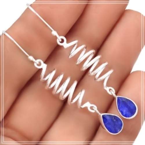 Quirky Natural Indian Sapphire Quartz Gemstone Solid .925 Sterling Silver Earrings