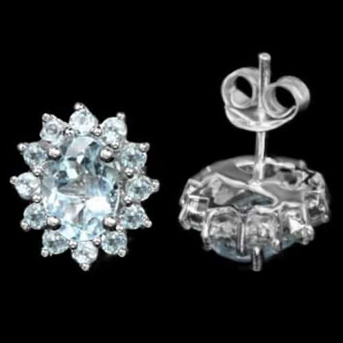 8 x 6 mm Natural Top Sky Blue Topaz Gemstones  set in .925 Sterling Silver 14K W/Gold Stud Earrings
