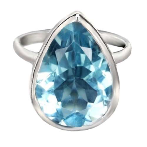 Deluxe Natural Sky Blue Topaz Portuguese Cut Pear Shape Gemstone Solid .925 Silver Size 8.5 OR Q1/2