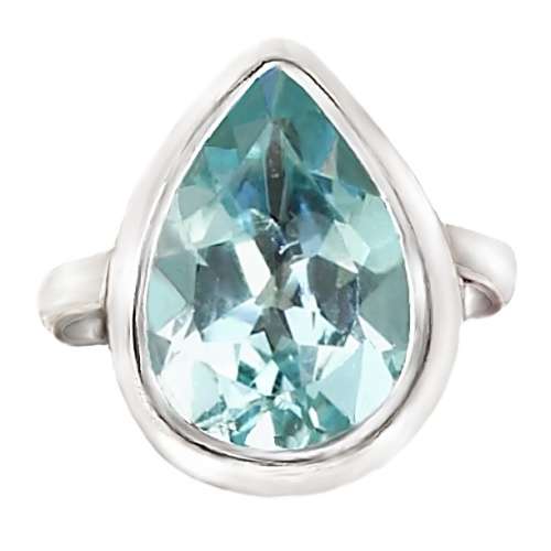 12 x 8 mm Natural Pear Cut Sky Blue Topaz  Gemstone in Solid .925 Sterling Silver Ring Size 6.5 / N