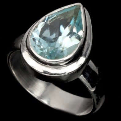 12 x 8 mm Natural Pear Cut Sky Blue Topaz  Gemstone in Solid .925 Sterling Silver Ring Size 6.5 / N