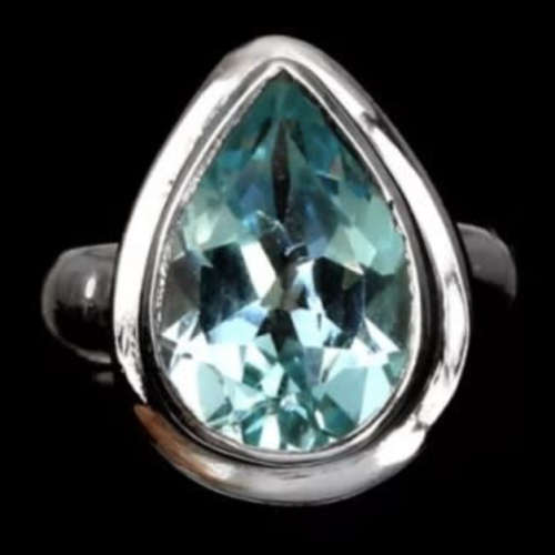 12 x 8 mm Natural Pear Cut Sky Blue Topaz  Gemstone in Solid .925 Sterling Silver Ring Size 6.5 / N