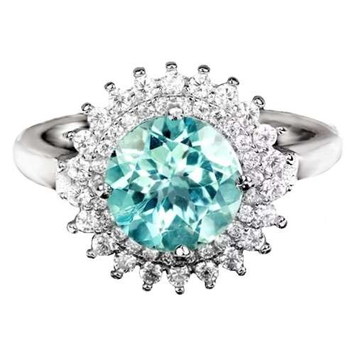 Deluxe Natural Sky Blue Topaz, White Cubic Zirconia Gemstone in Solid .925 Sterling Silver Size 8/ Q