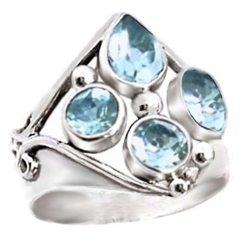 4.85 cts Natural Blue Topaz Gemstone set  Solid .925  Sterling Silver 14K W/ Gold Ring US 8.5 / Q1/2