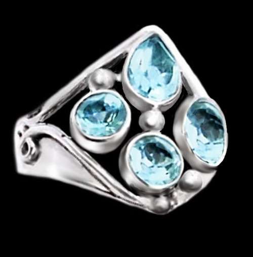 4.85 cts Natural Blue Topaz Gemstone set  Solid .925  Sterling Silver 14K W/ Gold Ring US 8.5 / Q1/2