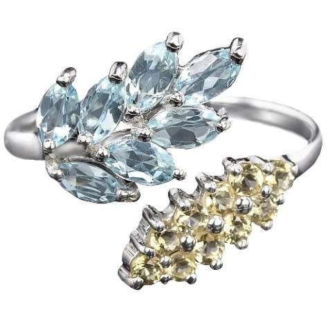 Natural Unheated Blue Topaz and Citrine Gemstones set in Solid .925 Sterling Silver Adjustable Size