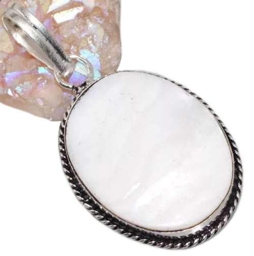 Natural Creamy Mother of Pearl set in .925 Sterling Silver Plated Handmade Pendant