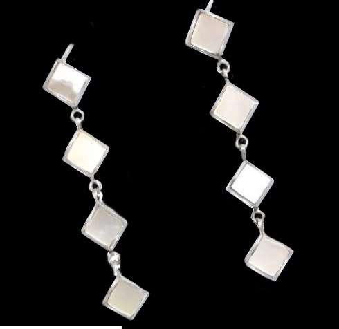 Natural Mother of Pearl Squares set in Solid. 925 Sterling Silver Elegant Stud Earrings