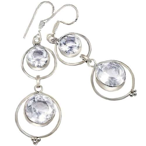 Clear Quartz Facet Cut Rounds set in .925 Sterling Silver Handmade Earrings