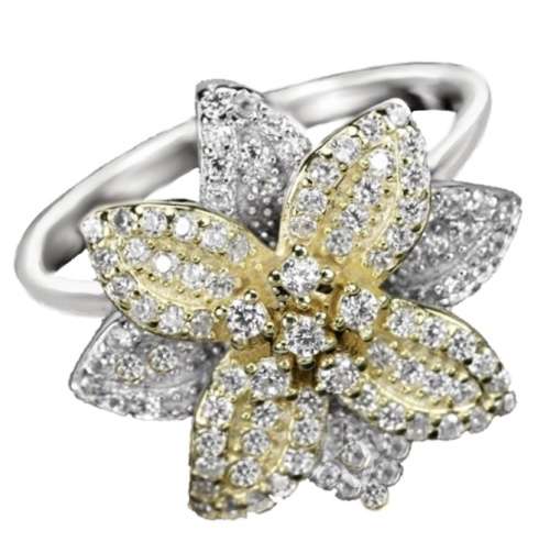 Two Tone AAA White Diamond Cut Cubic Zirconia Solid .925 Sterling Silver Ring Size 8 /Q