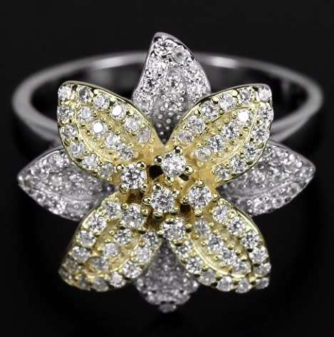 Two Tone AAA White Diamond Cut Cubic Zirconia Solid .925 Sterling Silver Ring Size 8 /Q