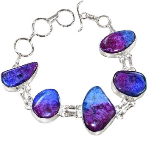 Enchanting Royal Blue Purple Druzy Agate set in .925 Sterling Silver Plated Handmade Bracelet
