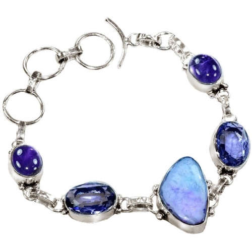 Lilac Blue Drusy Agate, Purple Amethyst Gemstones  in .925 Sterling Silver Plated Handmade Bracelet