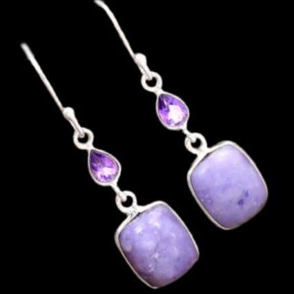 Natural Tiffany Stone and Purple Amethyst set in Solid .925 Sterling Silver Earrings