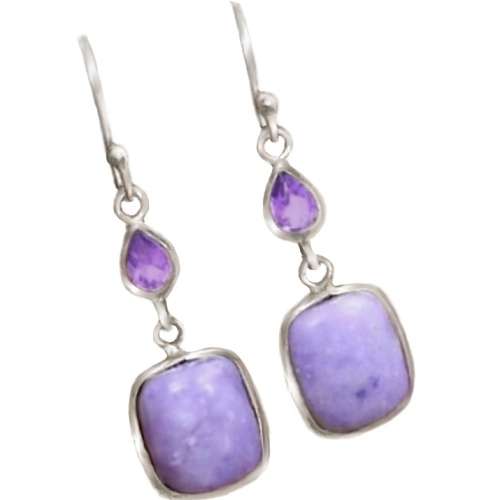 Natural Tiffany Stone and Purple Amethyst set in Solid .925 Sterling Silver Earrings