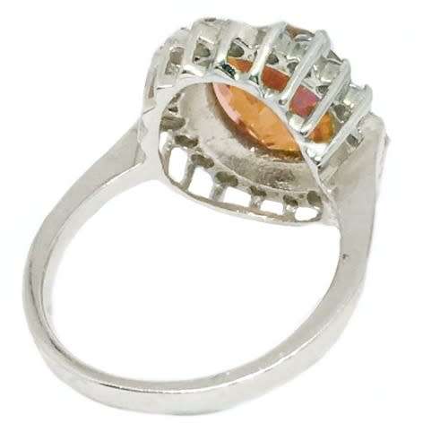 Premium Rare Orange/Pink Rainbow Topaz, White Topaz Solid .925 Sterling Silver Ring Size 7 or O