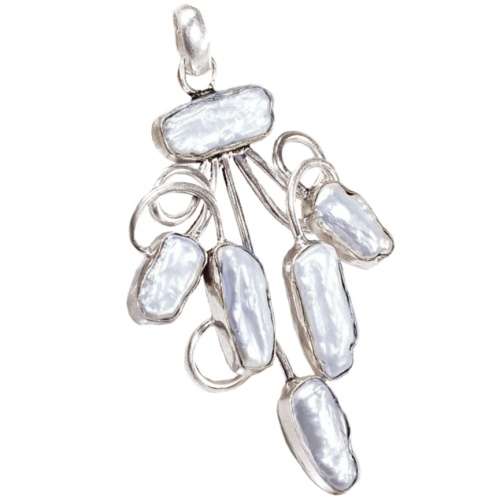One of a Kind Biwa Pearl set in . 925 Sterling Silver Plated Handmade Pendant