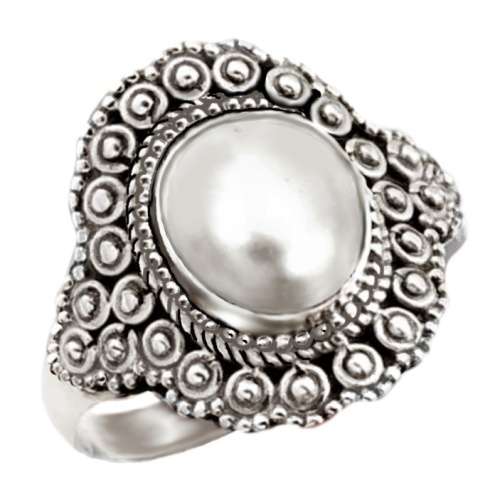 Indonesian Bali -Java Natural White Pearl set in Solid .925 Sterling Silver Ring Size US 8.5 or Q1/2